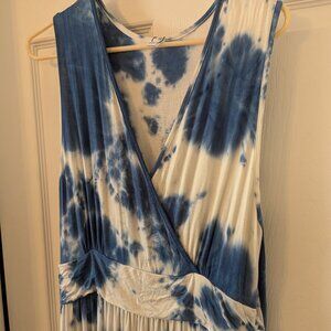 Women's tank dress, tie dyed white and blue, size 3 XL, $12.